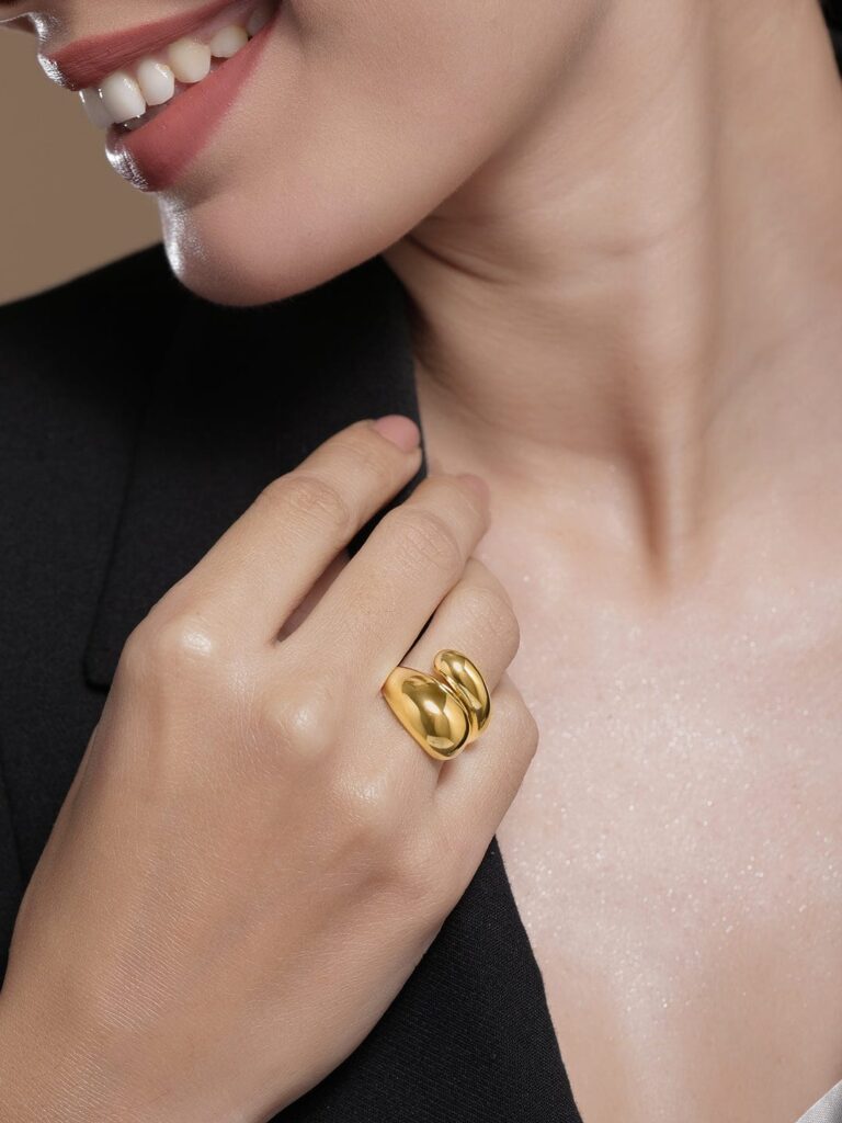 18K Gold Plated Bold Sculptural Statement Ring - Gold