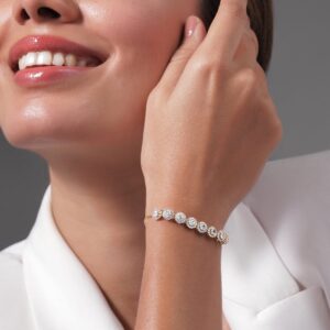 18K Gold Plated Cubic Zirconia Studded Bracelet with Round Charm Accents - Gold