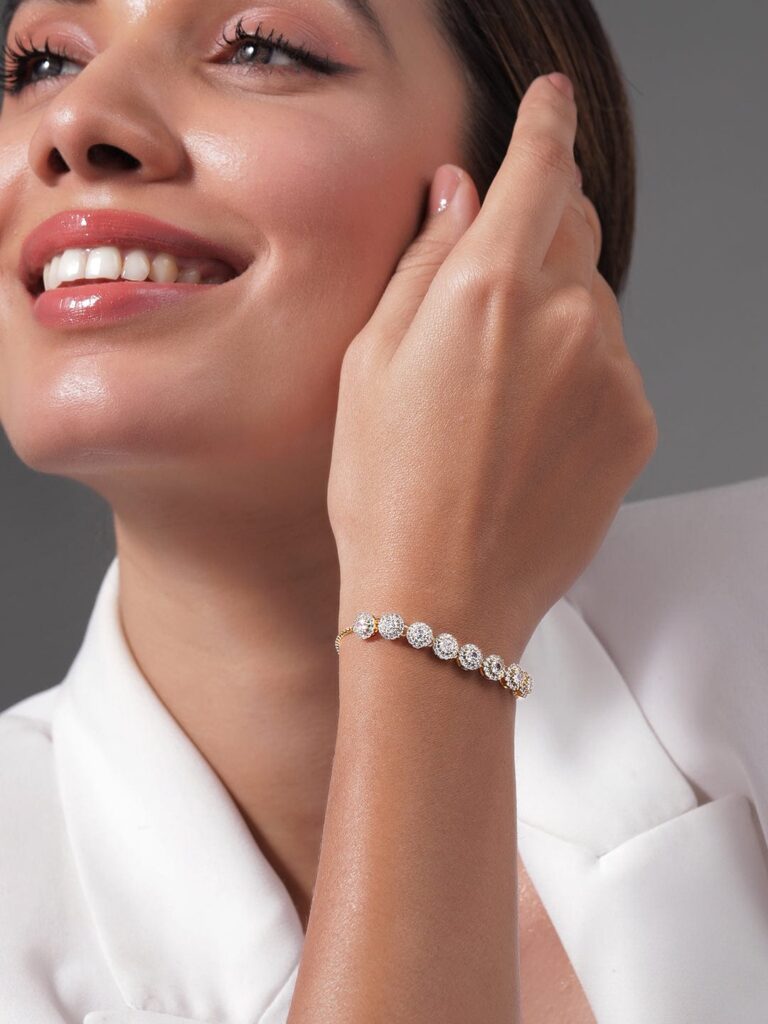 18K Gold Plated Cubic Zirconia Studded Bracelet with Round Charm Accents - Gold