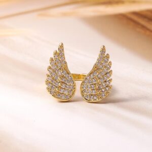 18K Gold Plated Cubic Zirconia Studded Openable Wing Design Finger Ring - Gold