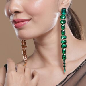 18K Gold Plated Emerald Green Studded Glamorous Shoulder Duster Drop Earrings - Drop