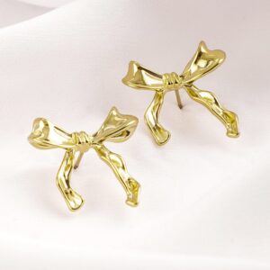 18K Gold Plated Stainless Steel Tarnish Free Waterproof Bowknot Studs - Gold