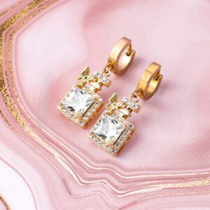 18K Gold Plated Stainless Steel Tarnish free Waterproof CZ Studded Butterfly Drop Earring - Gold