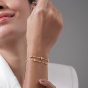 18K Gold Plated Stainless Steel Tarnish-Free Waterproof CZ Studded Double-Layer Bracelet - Gold
