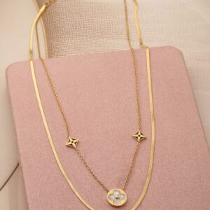 18K Gold-Plated Stainless Steel Tarnish-Free Waterproof Dual-Layered Necklace - Gold