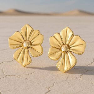 18K Gold Plated Stainless Steel Tarnish-Free Waterproof Floral Stud Earrings - Gold