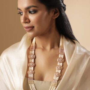 24K Gold Plated Kundan Pearl & Cubic Zirconia Multi Layer Long Necklace - Gold