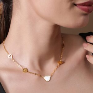18KT Gold Plated Stainless Steel Tarnish-Free Waterproof Heart Link Necklace - Gold