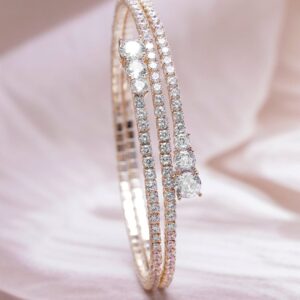 22K Gold Plated AD & Cubic Zirconia Studded Triple Layered Bracelet - Silver