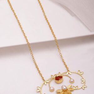 22KT Gold Plated Brass Floral Pandent With Chain - Gold