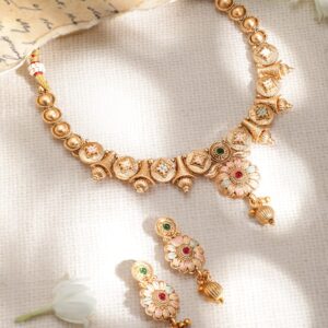 22KT Gold-Plated Stone-Studded Jewellery Set - Gold
