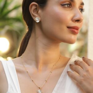 22KT Gold-Plated Stone-Studded Necklace Set - Pink