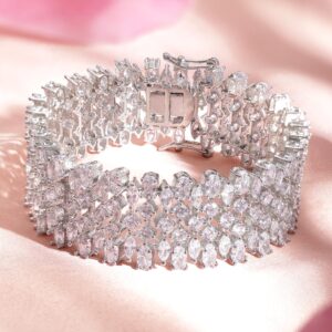 Rhodium plated Crystal Marquise Zirconia Demi-fine Statement Bracelet - Silver