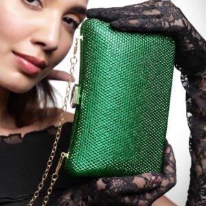 Green With Dazzling Crystal Zirconia Embellished Contemporary Clutch handbag - Green