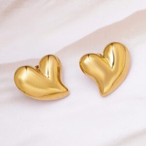 Gold Plated Stainless Steel Tarnish Free Waterproof Demi-Fine Heart Shape Stud Earrings - Silver