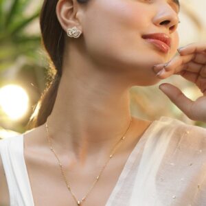 Gold-Plated White CZ Stone Studded Pendent Set - Gold