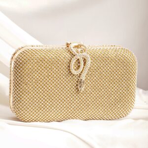 Gold With Dazzling Crystal Zirconia Embellished Serpent motif Clutch handbag - Gold