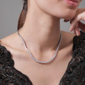 Rhodium Plated AD & Cubic Zirconia Studded Elegant Tennis Necklace - Silver
