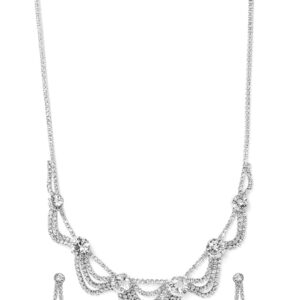 Rhodium Plated AD & Cubic Zirconia Studded Layered Statement Necklace Set - Silver