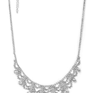 Rhodium Plated AD & Cubic Zirconia Studded Luxurious Draped Statement Necklace - Silver