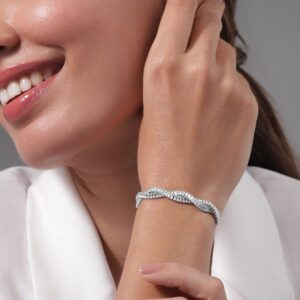 Rhodium Plated Cubic Zicronia Studded Premium Adjustable Bracelet - Silver