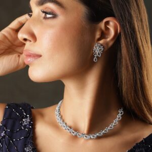 Rhodium-Plated Cubic Zirconia Studded Jewellery Set - Silver