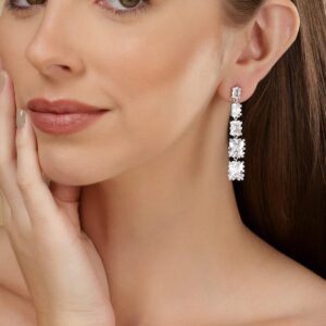 Rhodium plated Korean Crystals Silver Statement dangle Earrings - Silver