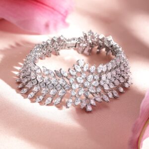 Rhodium Plated Marquise and Pear Crystal Cubic Zirconia Demi-Fine Luxury bracelet - Silver