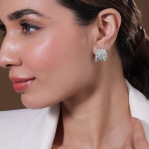 Rhodium Plated Sparkling AD & Cubic Zirconia Studded Luxurious Hoop Earrings - Silver Plated