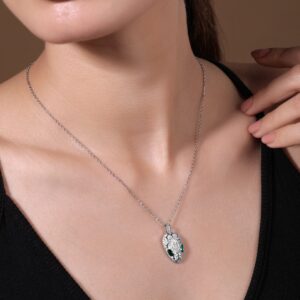 Rhodium Plated Stainless Steel Tarnish-Free Waterproof Emerald & CZ Studded Necklace - Silver Plated