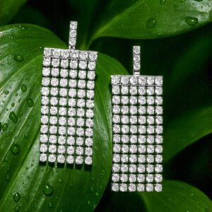 Rhodium-Plated Statement Multi-Strand Cubic Zirconia Dangle Earrings - Silver