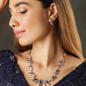 Rhodium-Plated Statement Necklace Set with Multicolor Cubic Zirconia Gemstones - Multicolor