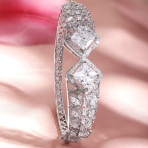 Rhodium plated Zirconia Studded Contemporary Bracelet - Silver