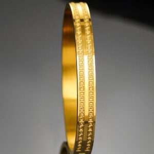 22K Gold-Plated Greek Key Pattern Textured Statement Bracelet for Men