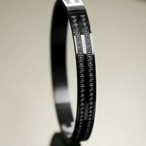 Black Stainless Steel Greek Key Engraved Statement Bracelet for Men