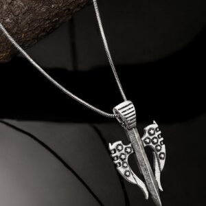 Roadster Men Silver-Toned Brass Tribal Trishul Pendant with Chain