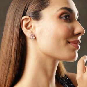 Rose Gold Plated Coral pink Ad Studded Flowerlets studs - Rose Gold