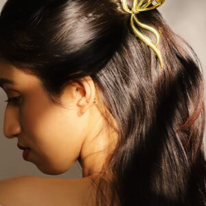 18K Gold Plated Bow Design Hair Claw Clip – Statement Hair Accessory - Gold