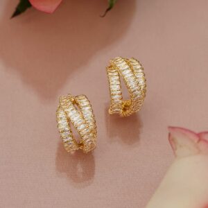 18K Gold-Plated Brass Hoop Earrings with White Cubic Zirconia Detailing