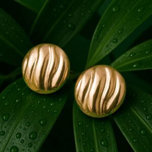 18K Gold Plated Circular Stud Earrings with Elegant Wave Design