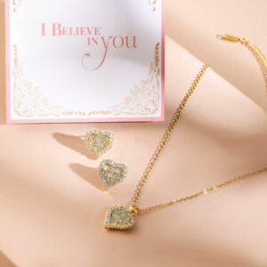 18K Gold Plated Crystal Heart Shape Pendant Set - Gold