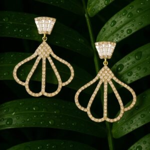 18K Gold Plated Cubic Zirconia Studded Fan-Shaped Dangle Earrings - Gold