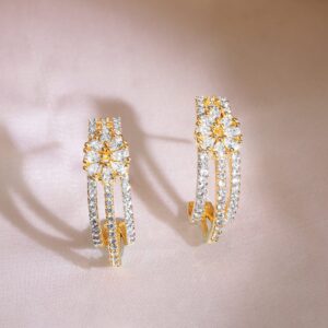 18K Gold-Plated Cubic Zirconia Studded Floral Half-Hoop Earrings
