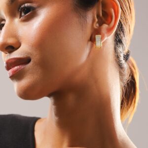 18K Gold Plated Cubic Zirconia Studded Huggie Hoop Earrings Elegant & Stylish - Gold