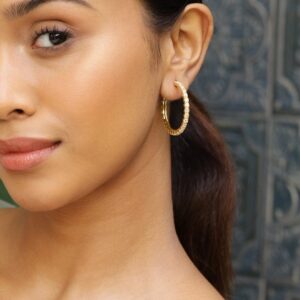 18K Gold-Plated Cubic Zirconia Studded Statement Hoop Earrings - Gold