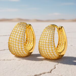 18K Gold-Plated Cubic Zirconia Studded Statement Hoop Earrings - Gold