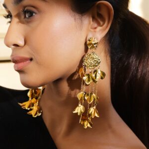 18K Gold-Plated Floral Petal Cascade Long Statement Earrings