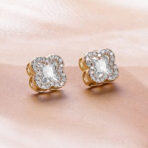 18K Gold Plated Floral Stud Earrings with Cubic Zirconia Accents - Gold