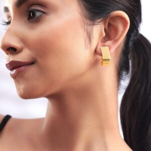 18K Gold Plated Geometric Hoop Earrings - Gold