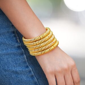 18K Gold-Plated Glossy Golden Beaded Multi-Layered Coiled Bracelet for Women - Gold 1